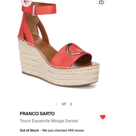 👡 Coral Red Leather Espadrilles Wedge Heels Silver Accents FRANCO SARTO - Picture 2 of 16
